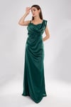 442 Şalyaka Güpür Nakışlı Beli Drape Uzun Saten Elbise