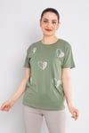 4504 (7691) Bisiklet Yaka Kalp Baskı Taşlı Pamuk Tshirt