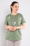 4504 (7691) Bisiklet Yaka Kalp Baskı Taşlı Pamuk Tshirt