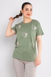 4504 (7691) Bisiklet Yaka Kalp Baskı Taşlı Pamuk Tshirt