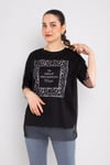 4630 Tüllü Leopar Desenli Bisiklet Yaka Pamuklu Tshirt