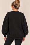 5787 Kol İşlemeli Omuz Taşlı Bisiklet Yaka Sweatshirt