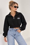 5795 Yaka Fermuarlı Beli Lastik Crop Sweatshirt