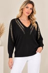 6006 Leopar Desen Taşlı Triko Bluz