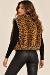 67225 Leopar Desen Dikyaka Cep Kapak Detay Kısa Fermuarlı Kürklü Yelek