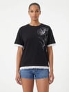 7574 Dantel Detay Çiçek Baskılı Kısa Kol Tshirt