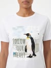 7594 Taşlı Penguen Baskılı Bisiklet Yaka Kısa Kol Tshirt