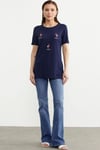 75959 Taş Detay Dökümlü Flamingo Baskı Kısa Kol Penye Tshirt