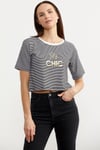 75999 Parlak Baskılı Çizgili Crop Tshirt