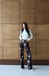8077 Kadife Flok Baskı Wide Kemerli BolPaça Pantolon