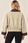 D100032 İki Renk Deri Detay Crop Bomber Mont