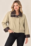 D100032 İki Renk Deri Detay Crop Bomber Mont