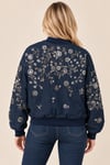 D99947 Denim Taş Çiçek Nakışlı Bomber Ceket