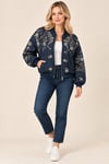 D99947 Denim Taş Çiçek Nakışlı Bomber Ceket