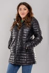 HV959 Slimfit İçi Çiçek Desen Kapüşonlu Eteği Büzgülü Kapitone Mont
