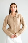 T95083 Fiyonk Düğmeli Polo Yaka Saç Örgü Crop Hırka