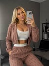 İthal Kadife Desenli Takım 9070 - Kahve