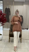 TIĞ TRİKO ÇİÇEK DESENLİ TUNİK KARAMEL