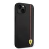 Apple iPhone 14 Kılıf Ferrari Orjinal Lisanslı M-safe Şarj Özellikli Pu Deri Ve Karbon Şeritli Dizayn Kapak