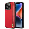 Apple iPhone 14 Pro Max Kılıf Ferrari M-safe Şarj Özellikli PU Deri Karbon Şeritli Dizayn Kapak