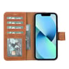 Apple iPhone 14 Uyumlu Deri Cüzdanlı Kılıf MWWN G19 Taba