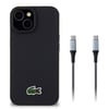 Apple iPhone 15 Kılıf Lacoste Orjinal Lisanslı PU Pike Desenli Arka Yüzey İkonik Timsah Dokuma Logolu Kapak + Type-C Kablo 1.5m