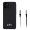 Apple iPhone 15 Kılıf Lacoste Orjinal Lisanslı PU Pike Desenli Arka Yüzey İkonik Timsah Dokuma Logolu Kapak + Type-C Kablo 1.5m