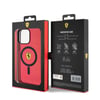 Apple iPhone 15 Pro Max Kılıf Ferrari Orjinal Lisanslı M-safe Şarj Özellikli Tırtıklı Kenar Tasarımlı Ortalanmış Logo Kapak