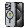 Apple iPhone 15 Pro Max Kılıf Ferrari Orjinal Lisanslı M-safe Şarj Özellikli Tırtıklı Kenar Tasarımlı Ortalanmış Logo Kapak