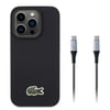 Apple iPhone 15 Pro Max Kılıf Lacoste Orjinal Lisanslı PU Pike Desenli Arka Yüzey İkonik Timsah Dokuma Logolu Kapak + Type-C Kablo 1.5m