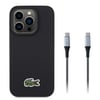 Apple iPhone 15 Pro Max Kılıf Lacoste Orjinal Lisanslı PU Pike Desenli Arka Yüzey İkonik Timsah Dokuma Logolu Kapak + Type-C Kablo 1.5m