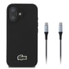 Apple iPhone 16 Kılıf Lacoste Orjinal Lisanslı PU Pike Desenli Arka Yüzey İkonik Timsah Dokuma Logolu Kapak + Type-C Kablo 1.5m