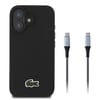 Apple iPhone 16 Kılıf Lacoste Orjinal Lisanslı PU Pike Desenli Arka Yüzey İkonik Timsah Dokuma Logolu Kapak + Type-C Kablo 1.5m