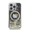 Apple iPhone 16 Pro Kılıf Hello Kitty Orjinal Lisanslı M-safe Şarj Özellikli IML Baskı Kitty Head Logolu Sıvılı Simli Altın Ateşi Kapak