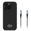 Apple iPhone 16 Pro Kılıf Lacoste Orjinal Lisanslı PU Pike Desenli Arka Yüzey İkonik Timsah Dokuma Logolu Kapak + Type-C Kablo 1.5m