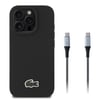 Apple iPhone 16 Pro Kılıf Lacoste Orjinal Lisanslı PU Pike Desenli Arka Yüzey İkonik Timsah Dokuma Logolu Kapak + Type-C Kablo 1.5m