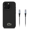 Apple iPhone 16 Pro Max Kılıf Lacoste Orjinal Lisanslı PU Pike Desenli Arka Yüzey İkonik Timsah Dokuma Logolu Kapak + Type-C Kablo 1.5m