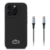 Apple iPhone 16 Pro Max Kılıf Lacoste Orjinal Lisanslı PU Pike Desenli Arka Yüzey İkonik Timsah Dokuma Logolu Kapak + Type-C Kablo 1.5m