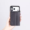 Apple iPhone 17 Pro Max için, Hakiki Deri, El Yapımı, Cüzdanlı Slim Kılıf, Mag safe ile uyumlu, İç Yüzeyi Kadife, Siyah