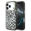 Apple iPhone 18 Pro Kılıf Guess Orjinal Lisanslı M-safe Şarj Özellikli Üçgen Logolu Simli Leopar Desenli Kapak