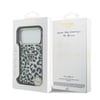 Apple iPhone 18 Pro Kılıf Guess Orjinal Lisanslı M-safe Şarj Özellikli Üçgen Logolu Simli Leopar Desenli Kapak