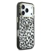 Apple iPhone 18 Pro Kılıf Guess Orjinal Lisanslı M-safe Şarj Özellikli Üçgen Logolu Simli Leopar Desenli Kapak