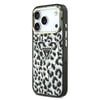 Apple iPhone 18 Pro Kılıf Guess Orjinal Lisanslı M-safe Şarj Özellikli Üçgen Logolu Simli Leopar Desenli Kapak