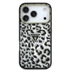 Apple iPhone 18 Pro Kılıf Guess Orjinal Lisanslı M-safe Şarj Özellikli Üçgen Logolu Simli Leopar Desenli Kapak