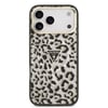 Apple iPhone 18 Pro Max Kılıf Guess Orjinal Lisanslı M-safe Şarj Özellikli Üçgen Logolu Simli Leopar Desenli Kapak