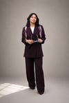 Aster Mürdüm Fularlı Blazer Takım