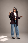 Aster Mürdüm Fularlı Blazer Takım