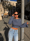 Sienna Lacivert Çizgili Bluz