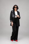 Siyah Fularlı Blazer Takım