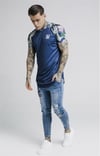 Altı Kavisli Raglan Çiçekli T shirt Petrol Mavisi
